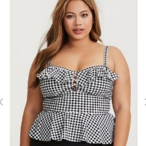 Torrid Black & White Gingham Peplum Midkini, size 5